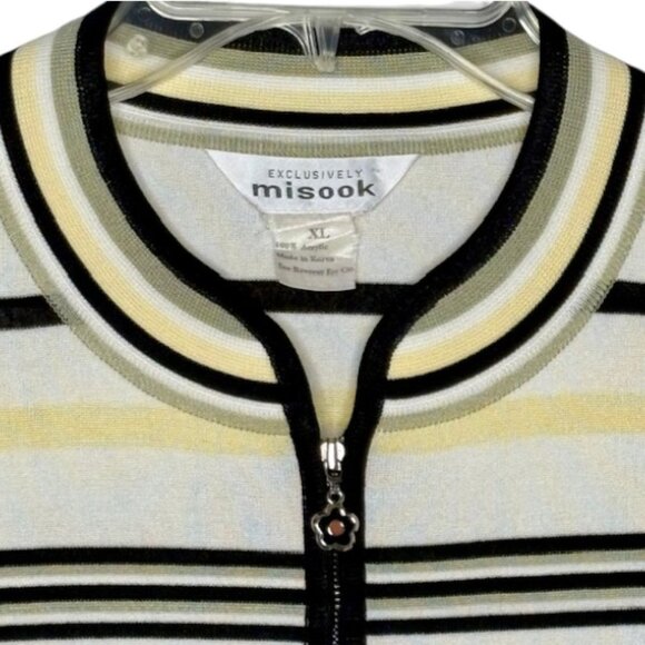 Exclusively Misook Zip Front Knit Cardigan - Black/White/Gray/Yellow - XL - Picture 4 of 8